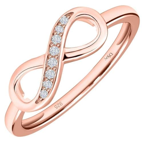 Image of TJC Infinity Ring for Women In Rose Gold Plated 925 Sterling Silver Cubic Zirconia CZ Forever Love Rhodium Plated for Ladies Size O