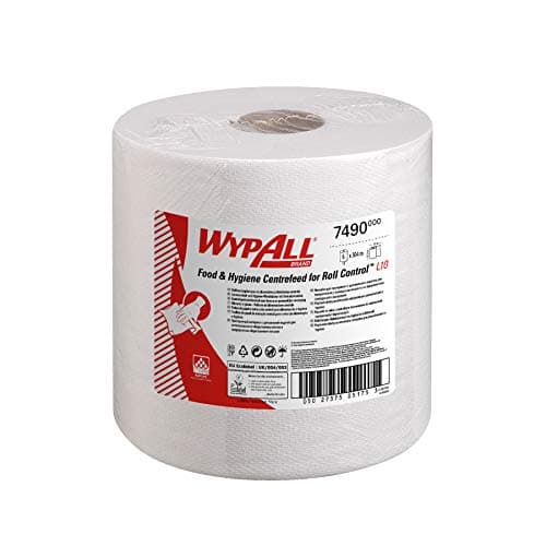 Image of WypAll L10 Food & Hygiene Wiping Paper 7490 - Centrefeed Roll for Roll Control and ReachPlus Dispensers - 6 Wiper Rolls x 630 White Paper Wipers (3,780 Total)