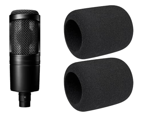 Image of SOULWIT 2Pcs Microphone Cover for Audio-Technica ATH AT2020/AT2050/AT4040 Cardioid Condenser Microphones, Protective Mic Foam Cover Pop Filter Windscreen - Black