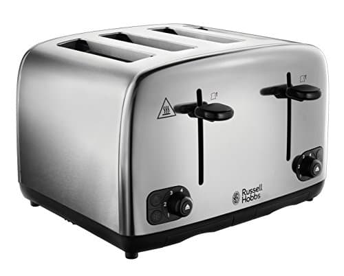 Image of Russell Hobbs 4 Slice Toaster with Perfect Toast Technology for improved evenness (Wide slots, Lift & look feature, 6 Browning levels, Frozen & Cancel function, 1700W, Brushed & Stainless Steel) 24090