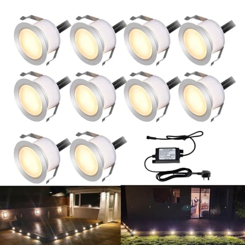 Image of INDARUN Warm White Led Decking Lights Waterproof IP67 1W Ø45MM - Lighting for Terrace/Patio/Path/Wall/Garden/Decoration, 10 Packs