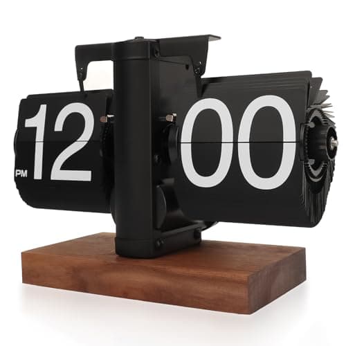 Image of Yusat Retro Flip Clock - Vintage Digital Automatic Turning Desk Display, Battery Operated Mechanical, Black - Ideal for Home, Office, Room Decor (Battery not included)
