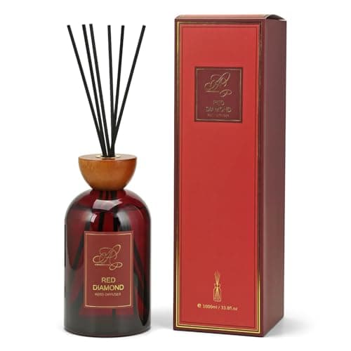 Image of Luxury Large Reed Diffuser 1000ml, Red Diamond Room Diffusers, Long Lasting Air Fresheners, Round Glass Bottle with Fragrance Oil for Living Home, Office, Kitchen & Bathroom
