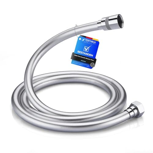 Image of GRIFEMA Smooth Shower Hose 1.5m / 59 Inch – Flexible PVC Shower Hose, Anti-Kink & Leakproof, Universal G1/2" Fit, Durable Replacement Hose with Brass Connectors & Washers - Silver