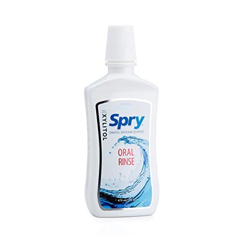 Image of Spry Natural Xylitol Mouthwash Fluoride Free with Enamel Support, Gentle Alcohol Oral Rinse, Non-GMO, Coolmint - 16 fl oz (Pack of 1)