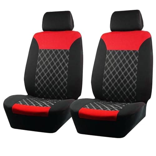Image of SQIFBA Car Seat Cushions Car Seat Covers Double Line Embroidery Quilted Splicing Universal Size Fit For Most Polyester Fabric Seat Covers(Red 4PCS)