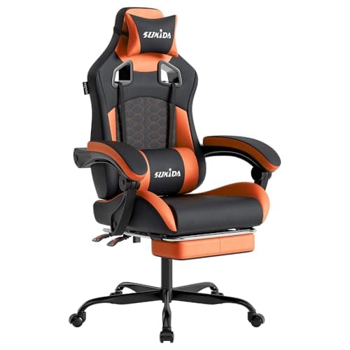 Image of SUKIDA Ergonomic Gaming Chair for Adult, Comfortable Desk Chair with Massage, Comfy Headrest and Lumbar Support Pc Office chairs with Footrest, Height Adjustable Rotating Task Chairs