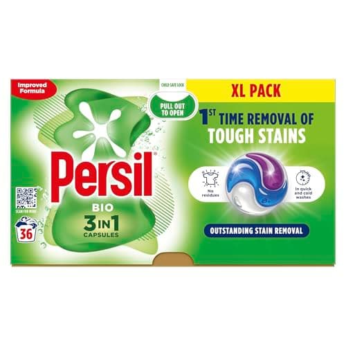 Image of Persil Bio 3 in 1 Washing Capsules laundry capsules for 1st time removal of tough stains outstanding stain removal in quick & cold washes 108 washes (3x 36)