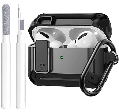 Image of OTOPO for Airpods Pro 2/1 Case Cover with Lock Clip (2019/2022/2023), Rugged Case for Airpod Pro 2nd/1st Generation Shockproof Protective Skin with Keychian&Cleaning Kit for Apple iPod Pro, Black