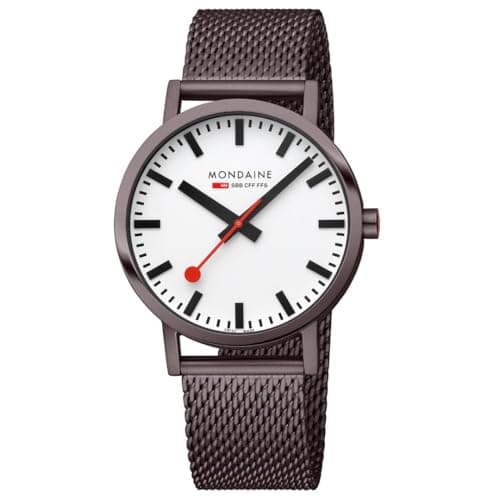 Image of Mondaine 40mm Swiss Railways Watch, IP Brown Stainless Steel Mesh Strap, Crisp White Dial, Backlight Technology, High Legibility, Swiss Made, Quick-Release Strap