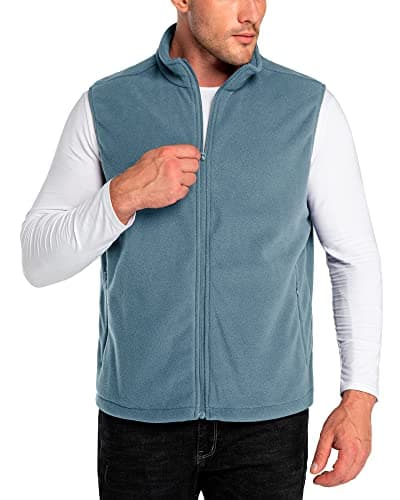 Image of Outdoor Ventures Men's Full-Zip Polar Fleece Gilets Lightweight Outerwear Vest Warm Body Warmer Sleeveless Jacket for Hiking, Golf, Running (Grey Blue, L)