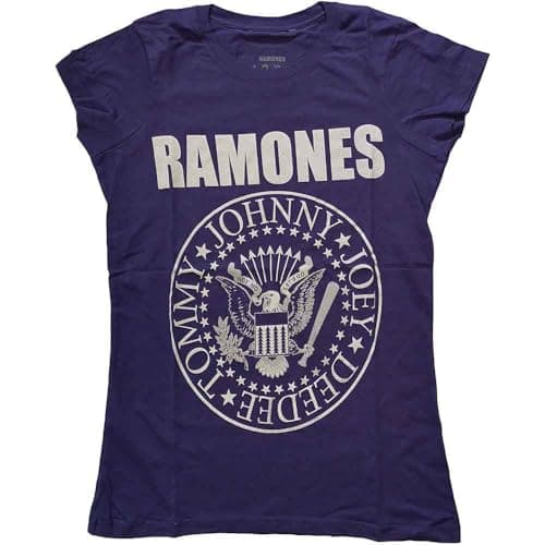 Image of Ramones T Shirt Presidential Seal Band Logo Official Womens Skinny Fit Purple XS