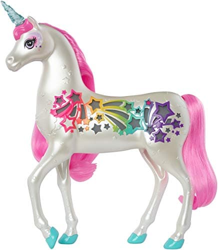 Image of Barbie Dreamtopia Brush 'n Sparkle Unicorn with Lights and Sounds, White with Pink Mane and Tail, Gift for 3 to 7 Year Olds, GFH60