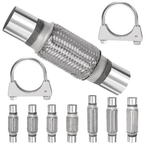 Image of Swpeet 3Pcs 1.75"X6"/10" Inches Exhaust Flex Pipe with 1.8 Inches Exhaust U Clamp Kit, Universal Type Stainless Steel Double Braid Zinc Pipes Exhaust Flex Tube Ideal for Heavy Duty and Cars