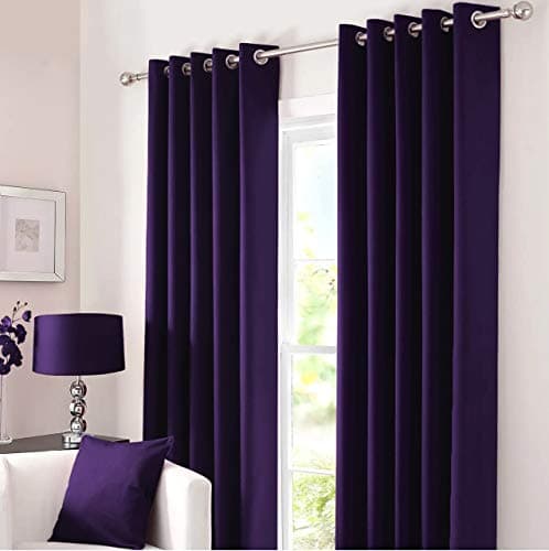 Image of Kinfolk Textile Blackout Thermal Eyelet Ring Top Insulated Pair of Curtains Including 2 Tiebacks (Aubergine, 46" x 54")