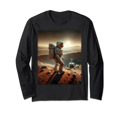Image of Dusk on Mars: Lone Astronaut's Journey | Red Planet Recon Long Sleeve T-Shirt