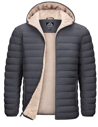 Image of TACVASEN Men's Fleece Jacket Hooded Outwear Windproof Puffer Water Resistant Winter Down Coat Walking Hiking DarkGrey S