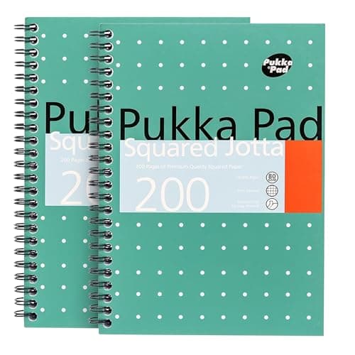 Image of DLM Direct Pukka Pad A5 Squared Jotta Book 200 Pages Wirebound Notebook with 5mm Squares, 80GSM Paper with Perforated Edges for School Office & Journaling (Pack of 2)