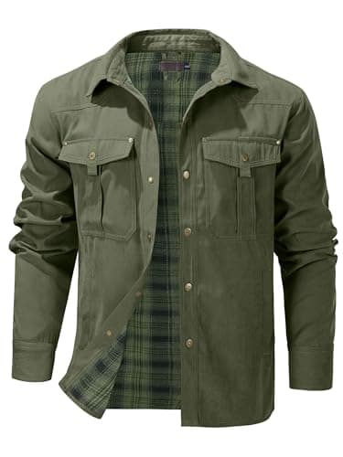 Image of Mr.Stream Mens jacket Plaid Flannel Lined Llightweight Snap Summer Western Cowboy Shirt Jackets Coats 3268 Green L