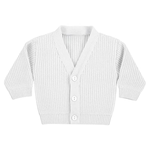 Image of Baby Togs Baby Knitted Cardigan - Soft Ribbed Knit, Boys and Girls Winter Knitwear, White, Blue, Pink, Newborn, Made in Portugal White 0-3 Months