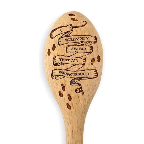 Image of Harry The Wizard Baking Gift - Wooden Spoon Wand - Engraved Inscription - Cooking Baking Gift for Men & Women - Unofficial Fan Item (I Solemnly Swear)