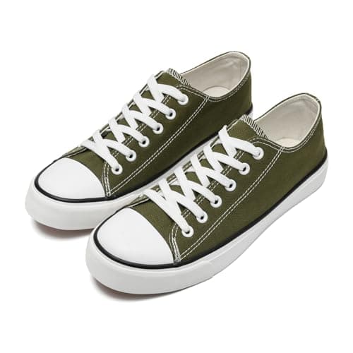 Image of rosyclo Canvas Shoes for Women and Men, Low Top Canvas Sneakers Fashion Lace Up Comfortable Womens Classic Casual Tennis Walking Shoes, Olive Green, 13 Women/11 Men