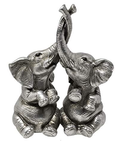 Image of Thorne Antiques & Collectables Mr & Mrs Elephants - Loving Elephant Statue With Entwined Trunks (Silver)