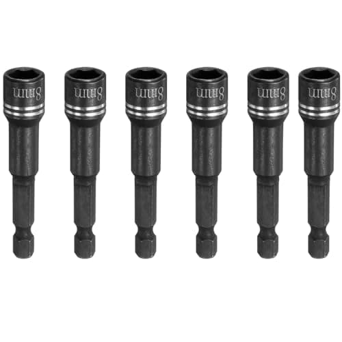 Image of FARBEIR 6Pcs Magnetic Nut Driver 8mm Hex Drive Socket 2.56" Length Power Screw Drill Bits Socket Wrench Tools with 1/4" Quick Change Hex Shank for Power Drills Impact Drivers, Black