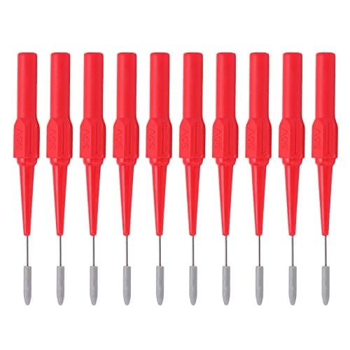 Image of PA and Copper Construction - 10 Piece 26.010 Test Probe Set with 4.0mm Socket and 0.7mm Stainless Steel Piercing Tip, Black, Rated 30Vac to 60Vdc and 1A Maximum Current, for (Red)