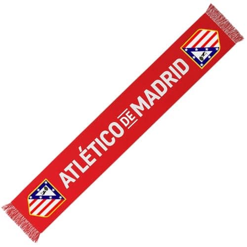 Image of Atletico de Madrid Official red scarf with embroidered crest, ideal to cheer the team with style and red white pride.