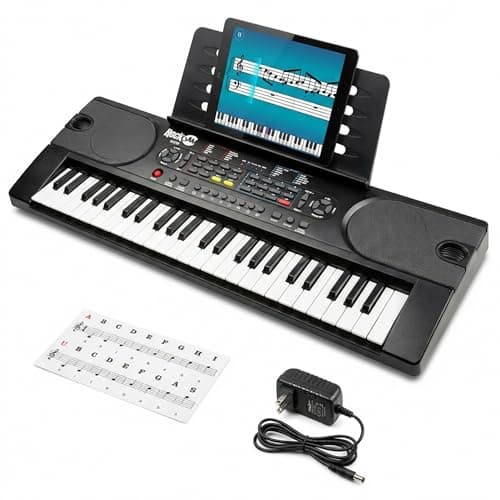 Image of RockJam 49 Key Keyboard Piano with Power Supply, Sheet Music Stand, Piano Note Stickers & Simply Piano Lessons.