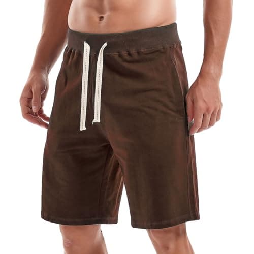 Image of Amy Coulee Mens Cotton Shorts Casual Sports Shorts with Pockets Athletic Workout Shorts (Medium, Chocolate Brown)