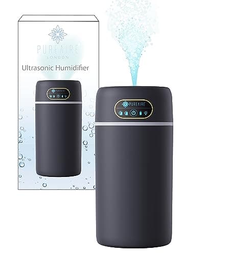 Image of PureAire Cool Mist Humidifier for Bedroom & Home Office, Colour LED Ultrasonic Air Diffuser with High Capacity 800ml Water Tank & USB - Black Nursery Unit Room Essentials & Car Diffusers for Home