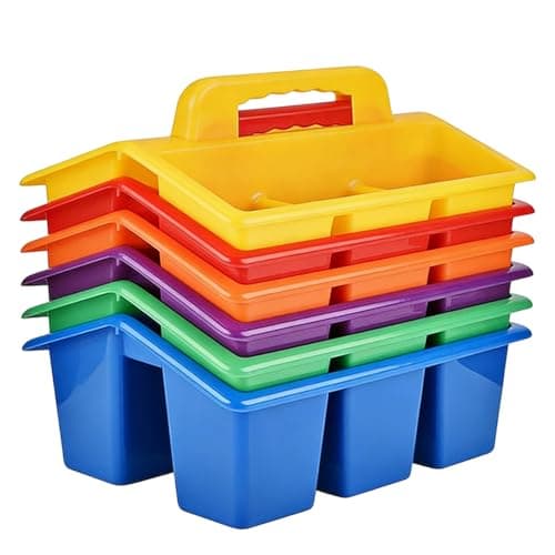 Image of Rainbow Storage Basket - 6-Piece 27 x 18.5 x 18 cm Large Compartment for Classroom, Art Supplies, Dorm, Bedroom, Study | Pencil, Pen, Crayon U