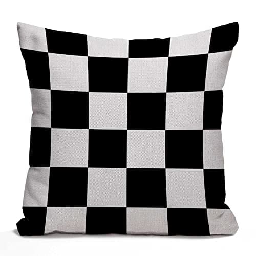 Image of Tomda Black and White Art Design Checkered Rustic Farmhouse Style Decorative Cushion Case Throw Pillow Cover for Sofa Couch Housewarming Gift Home Decor Cotton Linen 45x45cm 18x18 Inch