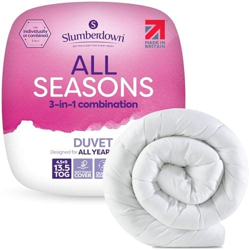 Image of Slumberdown 3-in-1 All Seasons 13.5 Tog Single Duvet - 4.5 + 9 Tog Combi Single Quilt for All-Year Round Comfort | UK-Made, Soft Touch, Non-Allergenic, Washable (135 x 200cm)