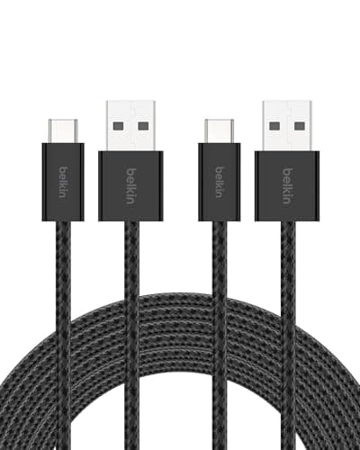 Image of Belkin Braided USB-A to USB-C Cable (3M, 15W) - Soft, Flexible Fast-Charging Cable, Type C Charger Cord for iPhone 16 & 15 Series, Galaxy S25, Pixel 9, iPad Pro, & More - Black (USB 2.0, 2-Pack)