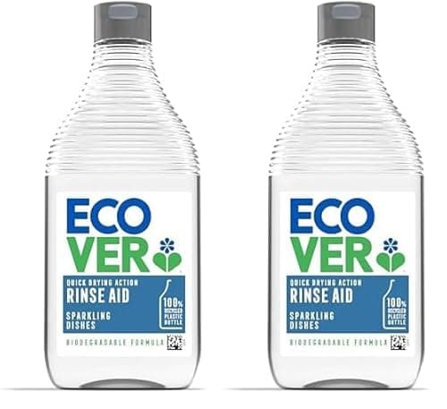 Image of Ecover Dishwasher Rinse Aid, Sparkling Dishes and Quick Drying Action, For The Ultimate Clean, Pack of 2, 450ml