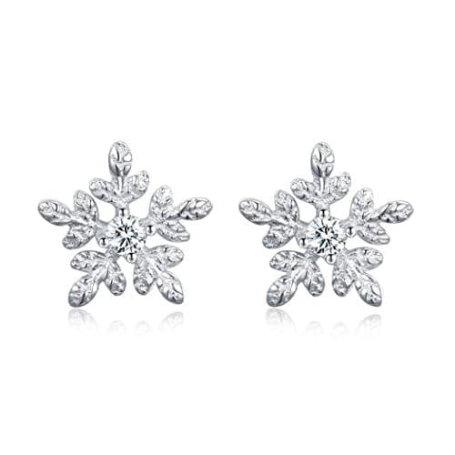 Image of SELOVO Genuine 925 Sterling Silver Small 8MM White Zircon Snowflake Stud Earrings