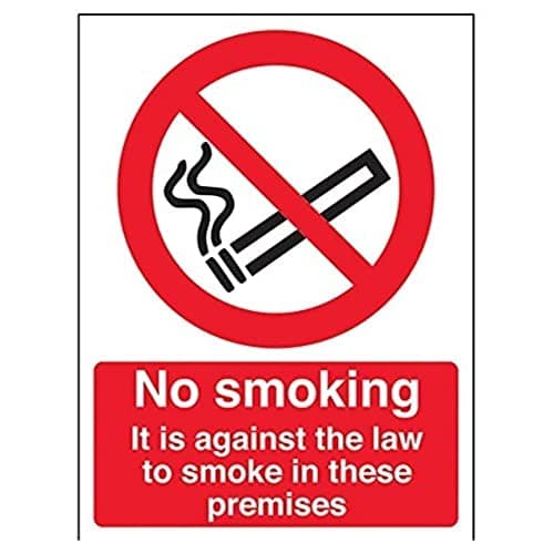 Image of V Safety No Smoking No Smoking, Against The Law To Smoke Prohibition Sign - 150mm x 200mm - Self Adhesive Vinyl