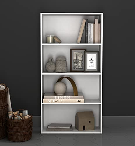 Image of URBNLIVING 4 Tier Wide Wooden Bookcase Cupboard Storage Shelving Display Shelf Cabinet Unit (White)