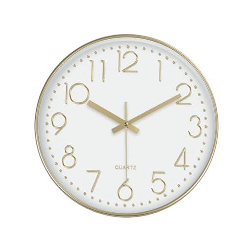 Image of SURPN Wall Clock, Silent Non Ticking, 10 Inch Small Wall Clocks, Battery Operated Decorative Modern Round Wall Clock for Office, Home, Bathroom, Kitchen, Bedroom, School, Living Room - Champagne Gold