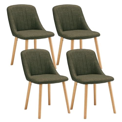 Image of Goeurvant Dining Chairs Set of 4 Polyester Chairs for Living Room with Wood Legs Upholstered Kitchen Chair, Grass Green