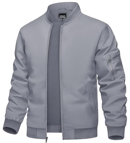 Image of TACVASEN Mens Casual Jackets Lightweight Baseball Jacket Thin Sports Coat Summer Varsity College Windbreaker Light Grey 3XL