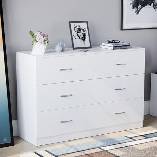 Image of Vida Designs 6 Drawer Wide Chest of Drawers Bedroom Storage Unit Sliding Drawers Bedroom Furniture (White)