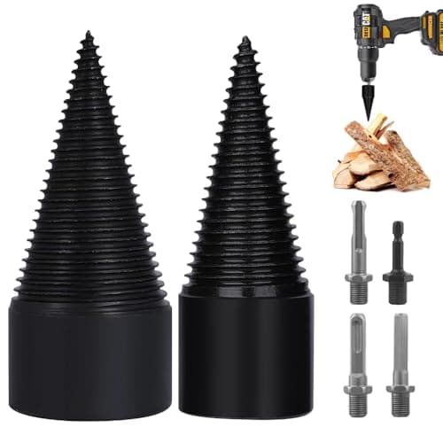 Image of 2 Pcs Log Splitter Drill Bit, 45mm & 32mm Detachable Electric Drill Bit with 4 Handles, Firewood Drill Bits, Screw Cones Splitter for Electric Hand Drills Family Outdoor Farm