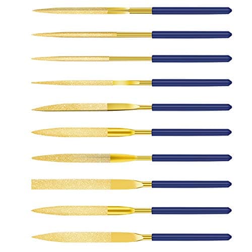 Image of Dylan-EU Diamond Needle File Set 10 pcs Mini Modelling Files 140 mm Diamond File for Metal Plastic Glass Wood Jewelry Rough Carving - Gold & Blue