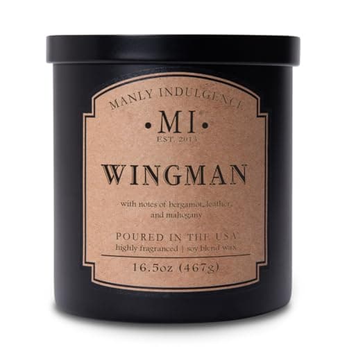 Image of Manly Indulgence Wingman Scented Candle for Men 16.5 oz | 2 Wick & 2X Intense Fragrance | Bergamot, Leather & Mahogany | Up to 60 Hour Burn, Soy Blend Wax, USA Poured - Classic+ Collection