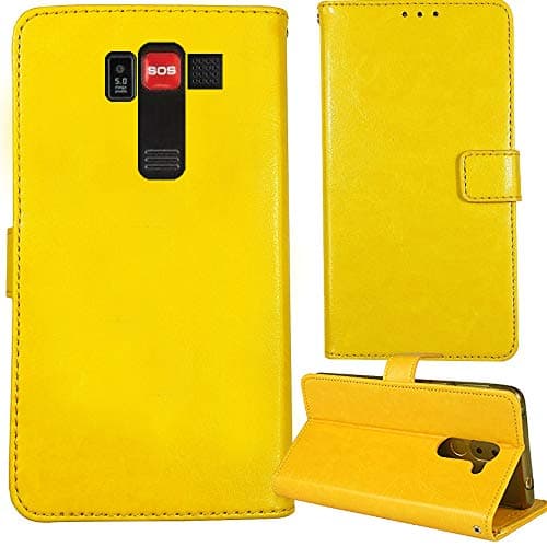 Image of Dingshengk Book Stand Premium Retro Business Flip Leather Protector Case For Amplicomms PowerTel M9000 Magnetic Card Slot Wallet Protective Bumper Folio Pouch (Yellow)