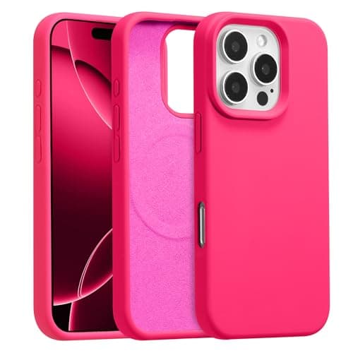 Image of UCASONG Magnetic for iPhone 16 Pro -6.3Inch Liquid Silicone Phone Case, Compatible with MagSafe, Cute Plain Solid Color Slim Case Soft Smooth Matte Shockproof Protective Cover, Hot Pink